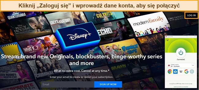 Jak oglądać Disney Plus w przeglądarce za pomocą VPN - zaloguj się za pomocą ExpressVPN